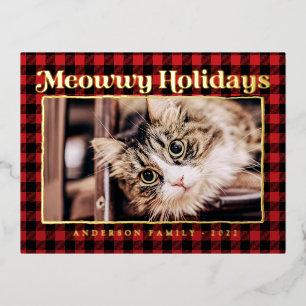 ハッピーホリモダンーズPlaid Petおもしろい Cat写真 箔シーズンポストカード