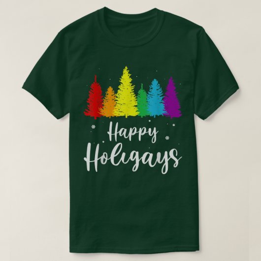 ハッピーホリーゲイズレインボークリスマスプライドLGBTゲイPu Tシャツ (デザイン正面)