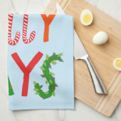 ハッピーホリー日スウィートホリデークリスマスクリスマス キッチンタオル (四つ折り)