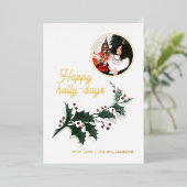 ハッピーホリー日ズファミリーフォトホリデー金ゴールド 箔招待状 (立ち正面)