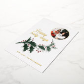 ハッピーホリー日ズファミリーフォトホリデー金ゴールド 箔招待状 (回転した状態)