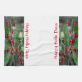 ハッピーホリー日レッドベリーフォトグラフィックホリデー キッチンタオル (横)