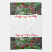 ハッピーホリー日レッドベリーフォトグラフィックホリデー キッチンタオル (縦)