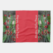 ハッピーホリー日レッドベリーフォトグラフィックホリデー キッチンタオル (横)