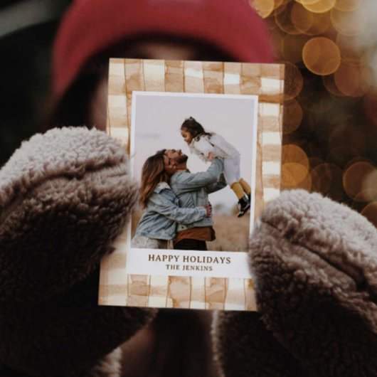 ハッピーホリ素朴デーギンガムプレイドフォトカード 招待状