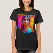 ハッピーホリ美しい女性インブルー Tシャツ (正面)