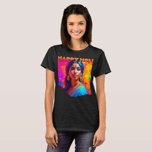 ハッピーホリ美しい女性インブルー Tシャツ (正面フル)