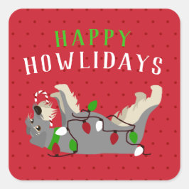 ハッピーホルIDAYSかわいいシュナウツァークリスマス スクエアシール