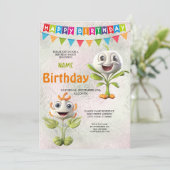 ハッピーホワイトフラワーズバースデーパーティーの招待 招待状 (スタンド正面)