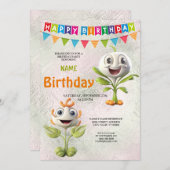 ハッピーホワイトフラワーズバースデーパーティーの招待 招待状 (正面/裏面)