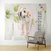 ハッピーホワイトフラワーバースデーパーティー背景 タペストリー (インサイチュ(横))