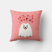 ハッピーホワイトポメラニア犬ドッグとピンクハート クッション (裏面)
