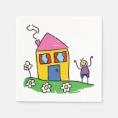 ハッピーホームカラフルハウスアンドスティックフィギュア スタンダードカクテルナプキン (正面)