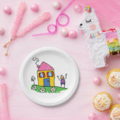 ハッピーホームカラフルハウスアンドスティックフィギュア ペーパープレート (パーティー)