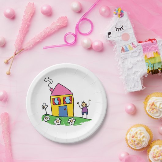 ハッピーホームカラフルハウスアンドスティックフィギュア ペーパープレート (パーティー)