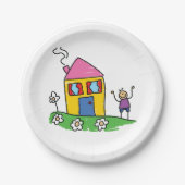 ハッピーホームカラフルハウスアンドスティックフィギュア ペーパープレート (正面)