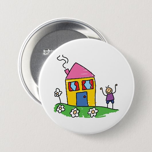 ハッピーホームカラフルハウスアンドスティックフィギュア 缶バッジ (正面&裏面)