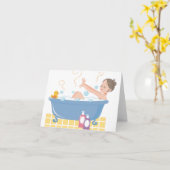 ハッピーホームスパデー-お風呂に入る女性 カード (黄色い花)