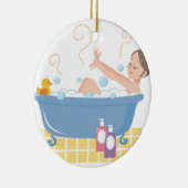 ハッピーホームスパデー-お風呂に入る女性 セラミックオーナメント (右)