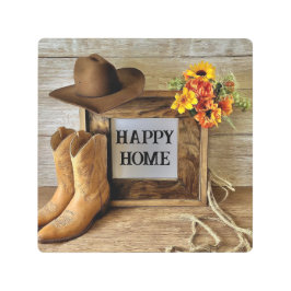 ハッピーホーム女性のカーボーイカウボーイスタイルウィズカウボーイブーツ メタルプリント