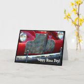 ハッピーボスの日クラシック赤い車グリーティングカード カード (黄色い花)