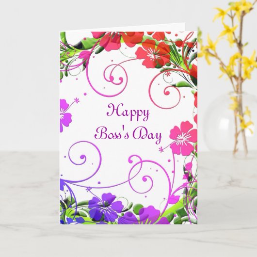 ハッピーボスの日ボスと文字 カード (黄色い花)