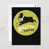 ハッピーボストンテリアランニングドッグ ポストカード (正面/裏面)