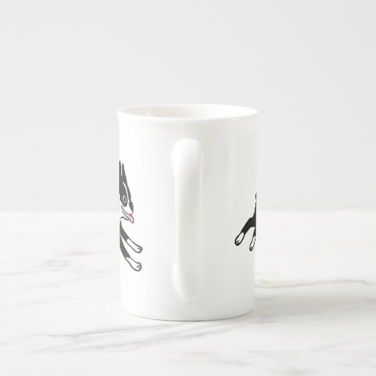 ハッピーボストンテリア走ー |かわいい漫画の犬 ボーンチャイナマグカップ (裏面)