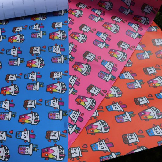 ハッピーボバティーバブルティーアスボバスかわいい ラッピングペーパーシート