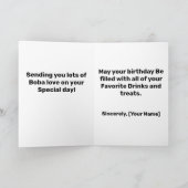 ハッピーボバラブ誕生日おもしろいティール(緑がかった色)ボバティー カード (内部)