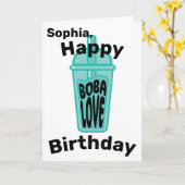 ハッピーボバラブ誕生日おもしろいティール(緑がかった色)ボバティー カード (黄色い花)