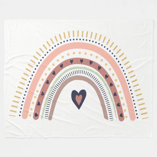ハッピーボホレインボーモダンミニマルトレンディーシック フリースブランケット (正面(横))