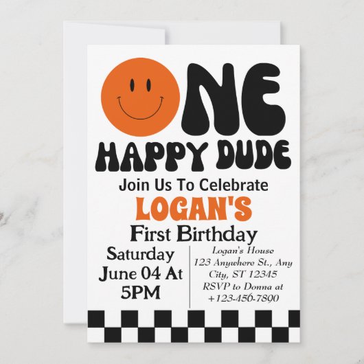 ハッピーボーイの1歳の誕生日パーティー 招待状 (正面)