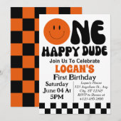ハッピーボーイの1歳の誕生日パーティー 招待状 (正面/裏面)