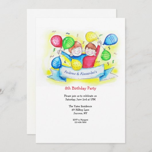 ハッピーボーイズ誕生日 招待状 (正面/裏面)