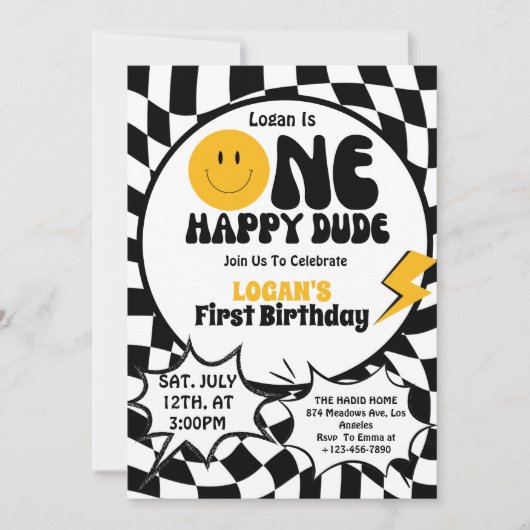 ハッピーボーイ1歳の誕生日パーティー 招待状 (正面)