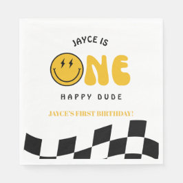 ハッピーボーイ1歳の誕生日市松模様ランチョンナプキン スタンダードランチョンナプキン