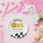 ハッピーボーイ1歳の誕生日 チェッカープレート ペーパープレート (パーティー)
