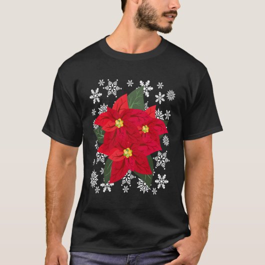 ハッピーポインセチア花メリー雪 Tシャツ (正面)