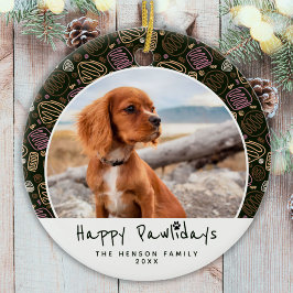 ハッピーポウリデイズ 犬 ペット 写真 ワンライン クリスマス セラミックオーナメント