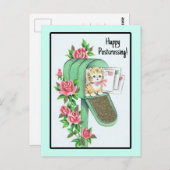 ハッピーポストクロッシング!ヴィンテージ子猫の郵便受け ポストカード (正面/裏面)