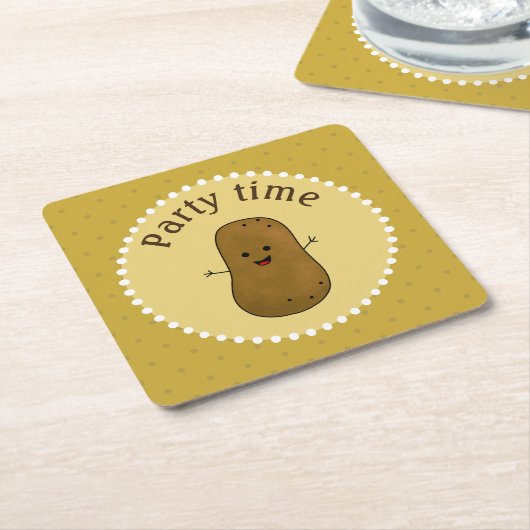 ハッピーポテトパーティー時間 スクエアペーパーコースター (アングル)