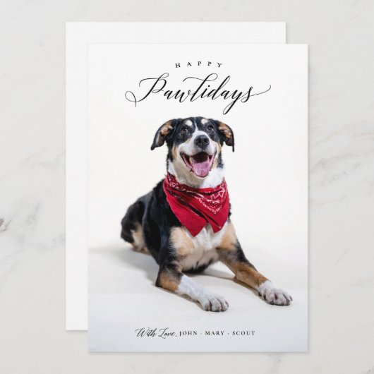 ハッピーポーリデイズスクリプトペットクリスマスフォトカード シーズンカード (正面/裏面)
