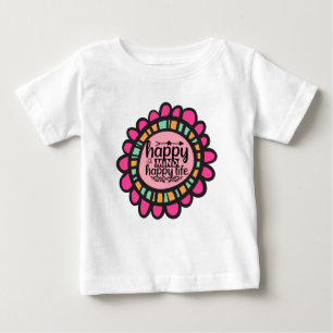 ハッピーマインドハッピーライフやる気を起こさせるグラフィックデザイン ベビーTシャツ