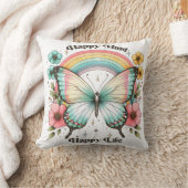 「ハッピーマインドハッピーライフ」パステルバタフライレインボー クッション (ブランケット)