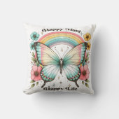 「ハッピーマインドハッピーライフ」パステルバタフライレインボー クッション (正面)