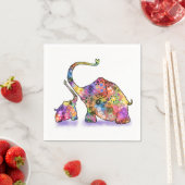 ハッピーマカラフルザーとベビーゾウ – スケッチ スタンダードカクテルナプキン (インサイチュ)