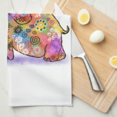 ハッピーマカラフルザー&ベビーエレファントスケッチ  キッチンタオル (四つ折り)