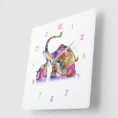 ハッピーマカラフルザー&ベビーエレファントスケッチ スクエア壁時計 (傾斜)