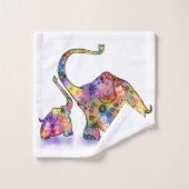 ハッピーマカラフルザー&ベビーエレファントスケッチ バスタオルセット (ウォッシュタオル)